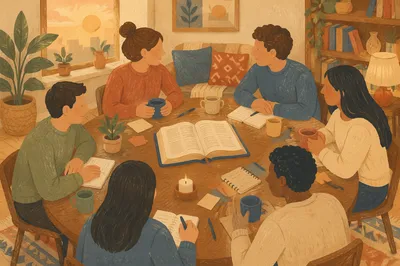 Multiethnic Bible Study Around Cozy Table