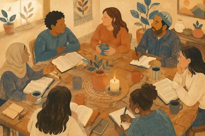 Multiethnic Bible Study Discussion in Warm Light