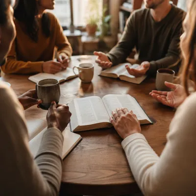 Multiethnic Bible Study Group at Golden Hour