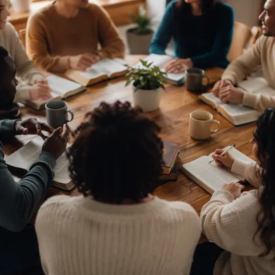 Multiethnic Bible Study Group Around Table