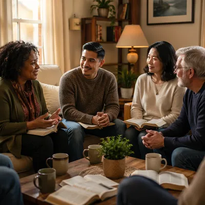 Multiethnic Bible Study Group in Cozy Living Room