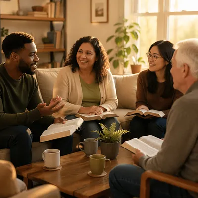 Diverse Bible Study Group in Cozy Living Room