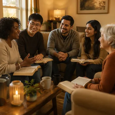 Multiethnic Bible Study Group in Cozy Living Room
