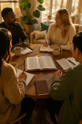 Multiethnic Bible Study Group at Golden Hour