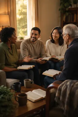 Multiethnic Bible Study Group in Cozy Living Room