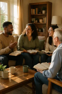 Diverse Bible Study Group in Cozy Living Room