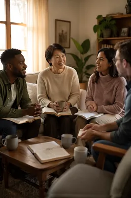Warm Multiethnic Bible Study Group Discussion