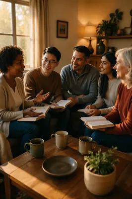 Diverse Book Discussion in Cozy Living Room