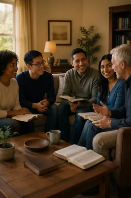 Multiethnic Study Group in Cozy Living Room