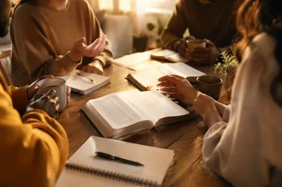 Multiethnic Bible Study Group at Golden Hour