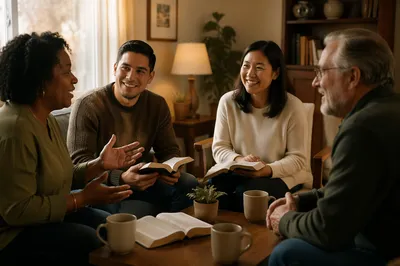 Multiethnic Book Discussion in Cozy Living Room