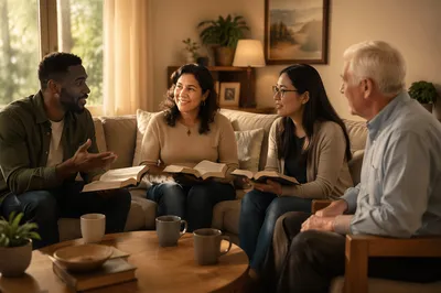 Diverse Bible Study Group in Living Room