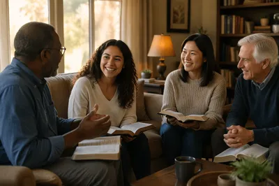 Multiethnic Study Group in Cozy Living Room