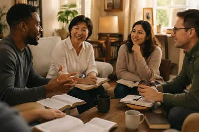Multiethnic Small Group in Cozy Living Room