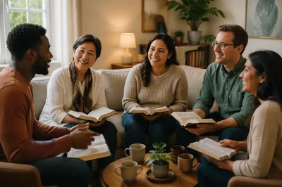 Multiethnic Book Discussion in Cozy Living Room