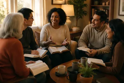 Diverse Bible Study Group in Living Room