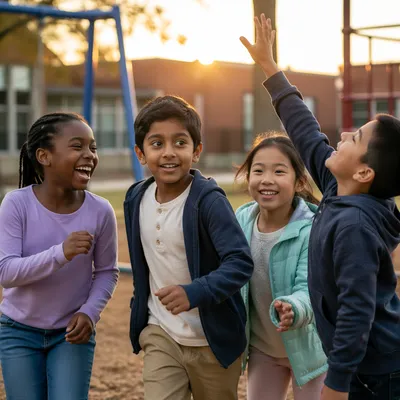 Joyful Multiethnic Children on School Playground