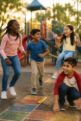 Joyful Multiethnic Children on School Playground