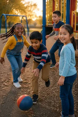 Joyful Multiethnic Children Playing on Playground