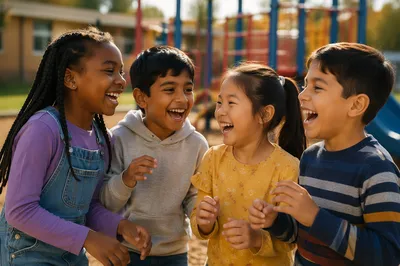 Joyful Children Playing on School Playground