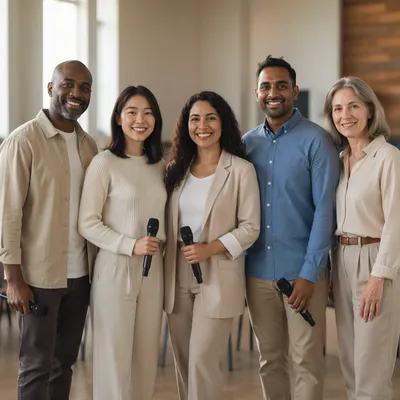 Diverse Team Portrait in Bright Hall