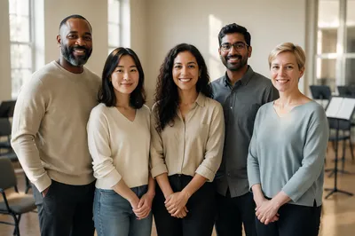 Diverse Worship Team Portrait in Community Hall