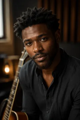 Young Musician Headshot in Moody Studio