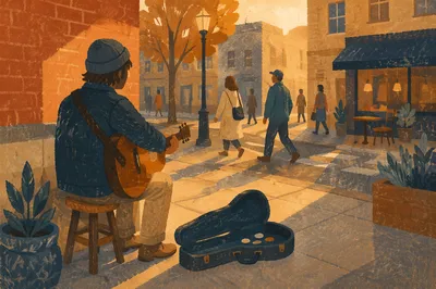 Golden Hour Street Guitar Musician Scene