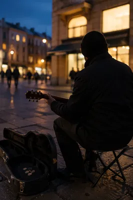 Blue Hour Street Guitarist in City
