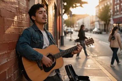 Street Musician with Guitar at Golden Hour