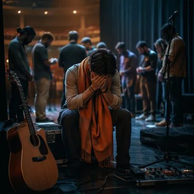 Backstage Musician in Quiet Prayer