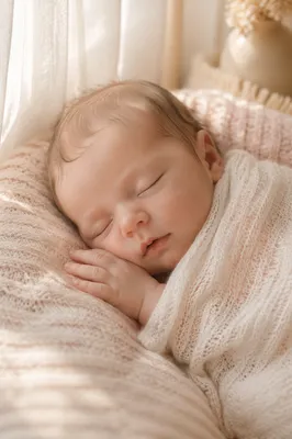 Peacefully Sleeping Newborn on Soft Blanket