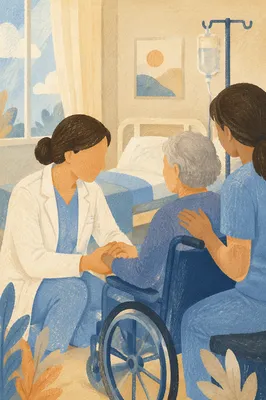 Compassionate Nurse Supporting Elderly Patient