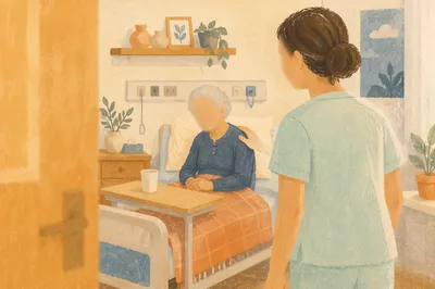 Compassionate Nurse Assisting Elderly Patient Indoors