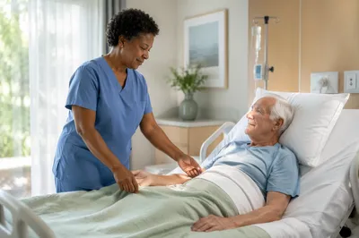 Nurse Comforting Elderly Patient in Hospital
