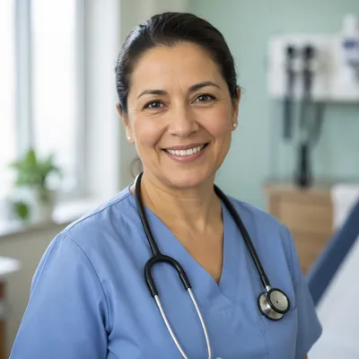 Warm Smiling Nurse in Modern Clinic