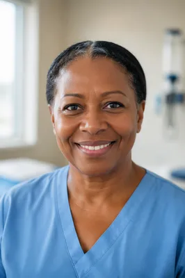 Warm Smiling Nurse in Clinic Portrait
