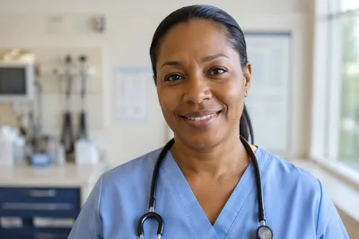 Warm Smiling Nurse in Clinic Portrait