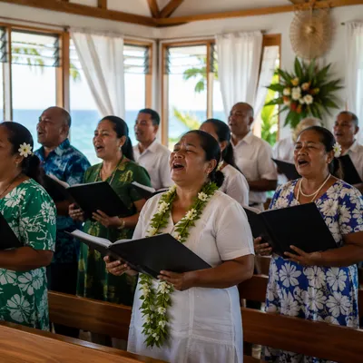 Pacific Islander Choir Singing in Coastal Chapel