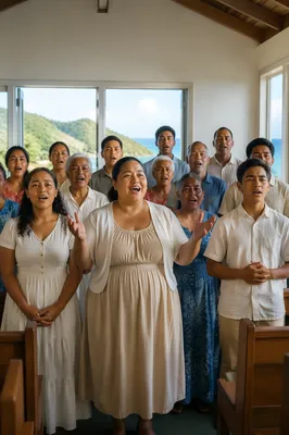 Pacific Islander Choir Singing in Coastal Chapel