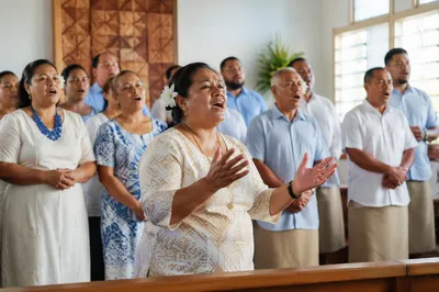 Pacific Islander Choir Singing in Bright Chapel