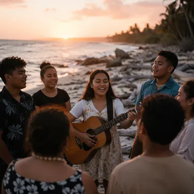 Youth Group Singing on Tropical Beach