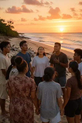 Pacific Islander Youth Group on Beach