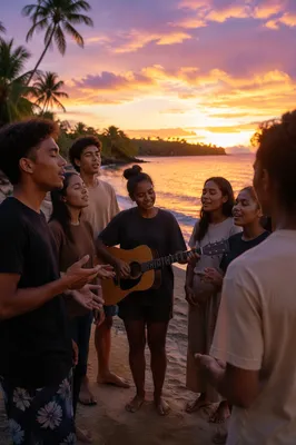 Youth Group Singing on Tropical Beach