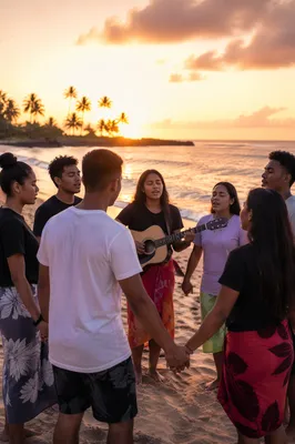 Youth Group Singing on Tropical Beach