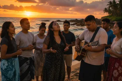 Youth Beach Gathering at Tropical Sunset
