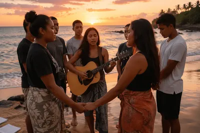 Pacific Islander Youth Beach Gathering at Sunset