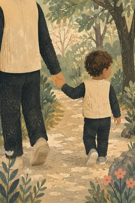 Parent and Child Walking Through Spring Park