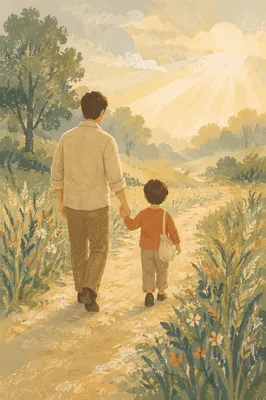 Parent and Child on Peaceful Countryside Path