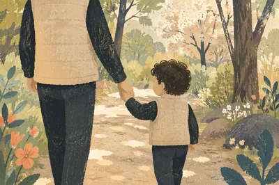 Parent and Child Walking Through Park